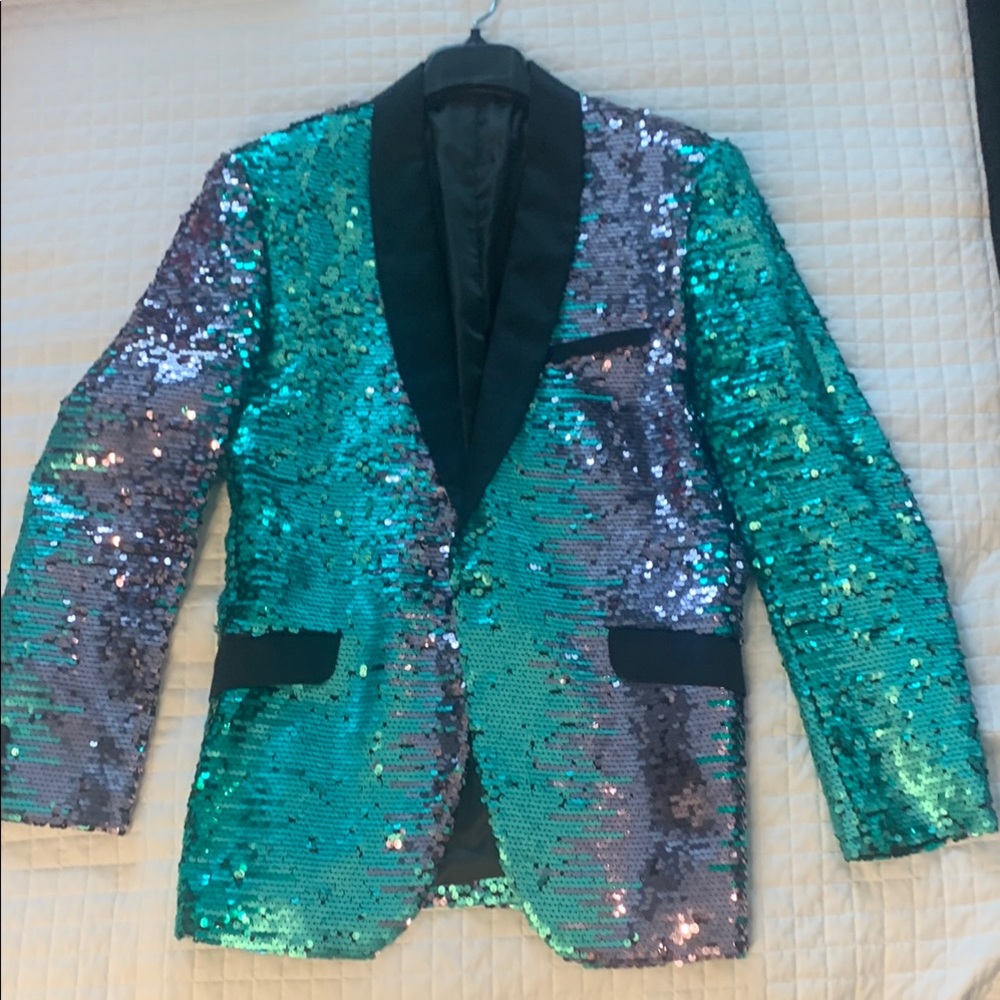 Sequin Blazer in Green and Purple